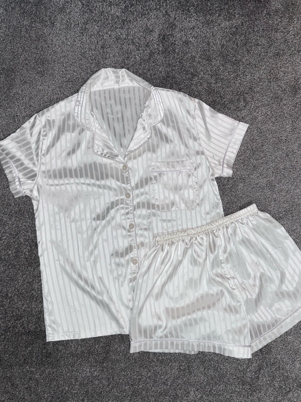 White Satin Short Sleeve Pajama Set - Women's Two-Piece Sleepwear